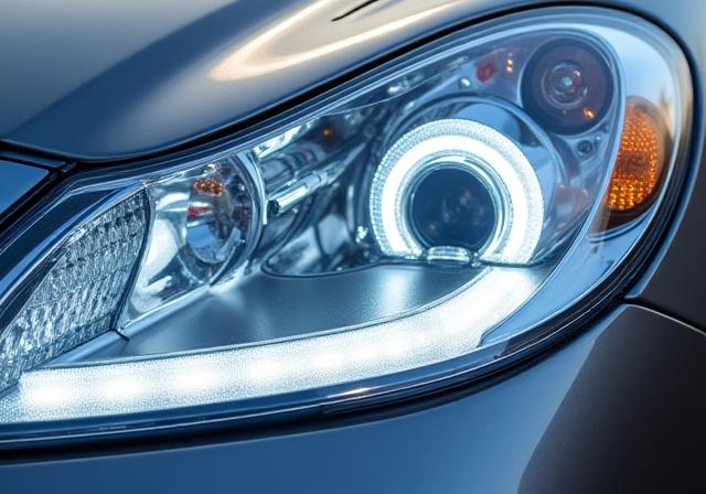 Gli stessi fari anteriori, ora trasparenti e brillanti dopo il restauro.